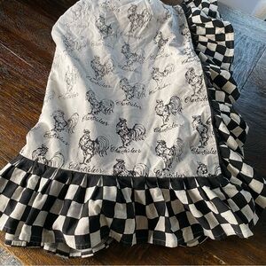 Vintage Farmhouse Tablecloth Square Black White Plaid Ruffle Chicken Rooster